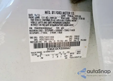 2012 Ford Flex Limited из США, поврежденный, VIN 2FMGK5DC9CBD00662